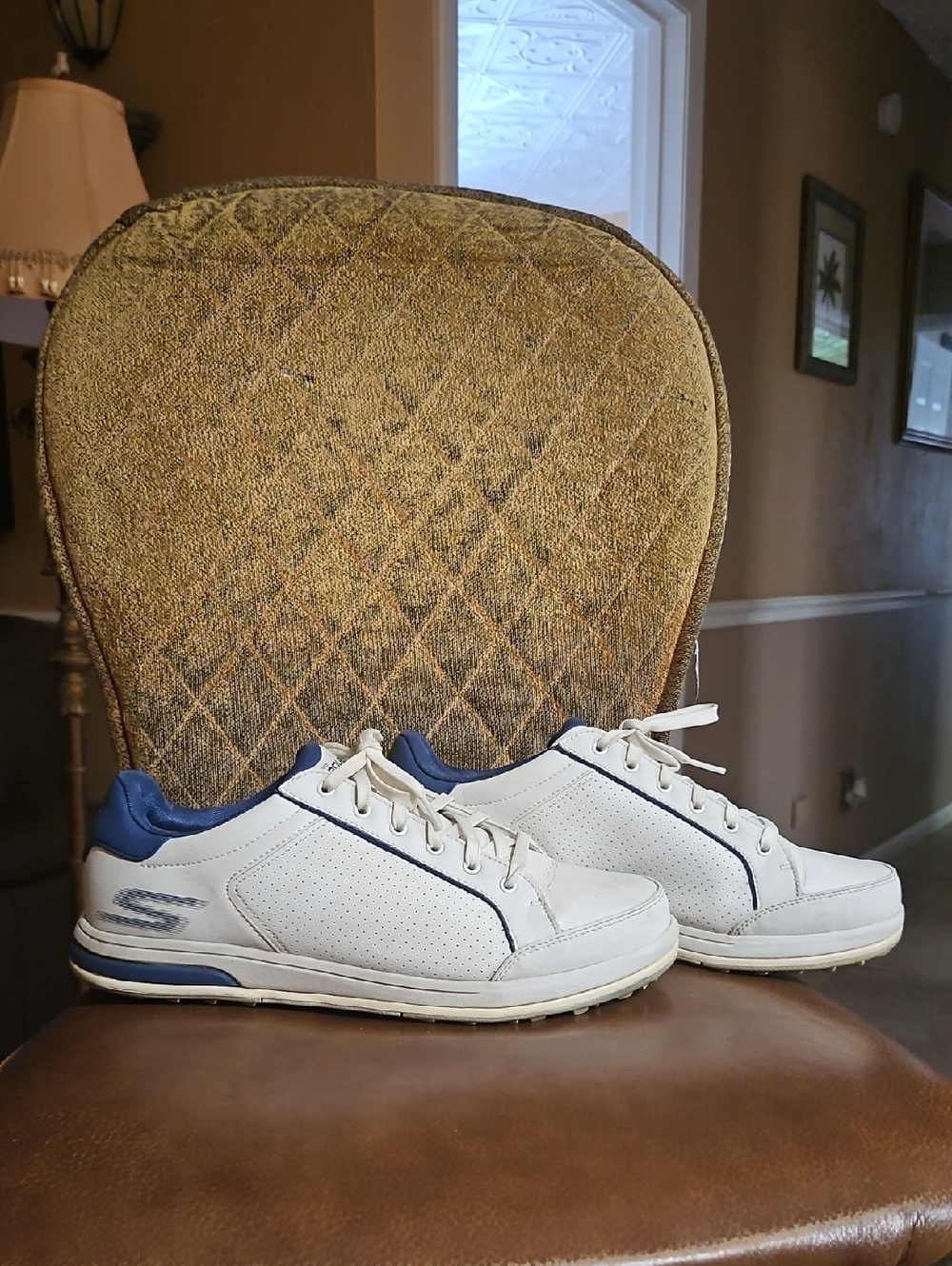 Skechers Go Golf Drive 2 Spikeless Golf Shoes Lace Up White Blue